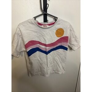Catimini Girls Tee Shirt White Size 4 Waves And Sun Short Sleeve French